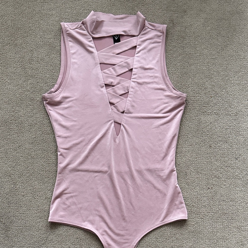 Pink Sleeveless Bodysuit with Crisscross Detail